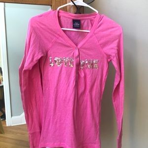Victoria’s Secret Love Pink long sleeve top size S  beautiful glittery sequins